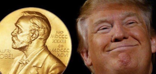 Trump next to a Nobel Prize